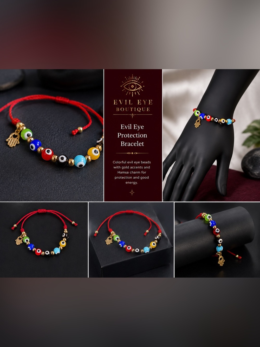 🧿Evil Eye Protection Bracelet with Hamsa Charm - Multicolor🧿